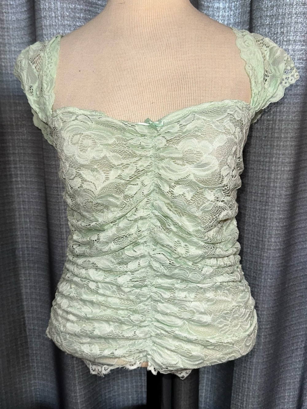 Sugar Thrillz Dolls Kill ‘DELICATE DREAM’ Green Ruched Stetch Lace Top XL NWT